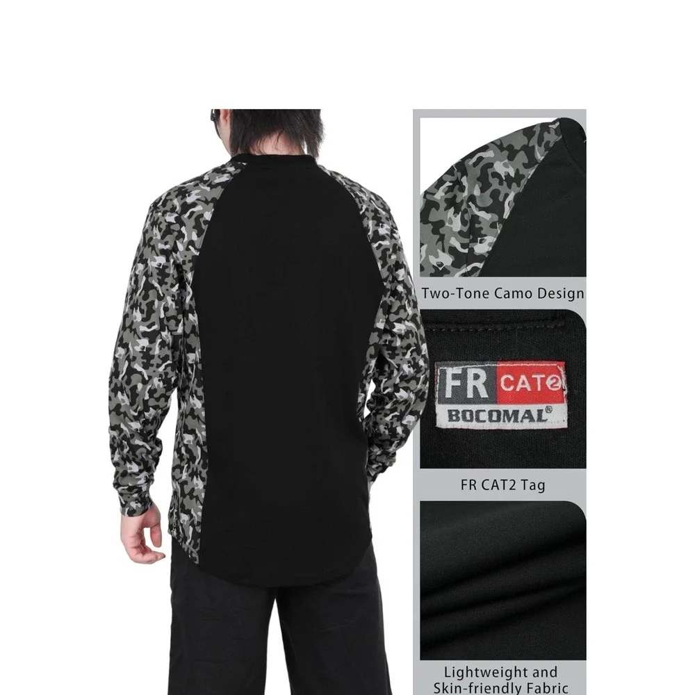 BOCOMAL FR‎ CAT2 Flame Resistant Work Shirt 2XL Camo Long Sleeve NFPA2112
